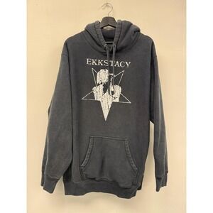 EKKSTACY Hoodie Mens 2XL Black Graphic Pullover Fleece Streetwear Sweatshirt